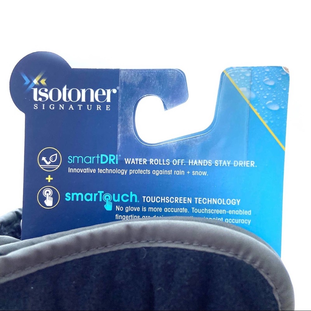 Winter Gloves Isotoner Mens Black Gray Lightweight Smart Touch Waterproof Size L - Picture 6 of 7